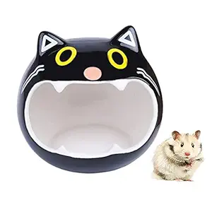 Cutefiy Small Animal Pet House, Ceramic Hideout Hut Cave Summer Cool Small Animal Nesting Habitat Cage for Hamster, Chinchillas, Gerbils, Hedgehog?6.3inch?(Black, L)