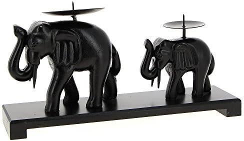 Candleholder for 2 candles - Mother and baby elephant design - Colour BLACK