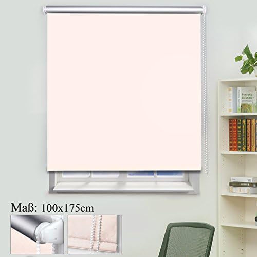 Shiny Home 100x175 cm Beige Blinds Blackout Blind Curtains For Windows Door Roller Blind without Drilling Blackout Blinds Sun Protection Roller Blind with Clamping Carrier Chain Clip Holder Clamp Mount Window Blind Silver Coating