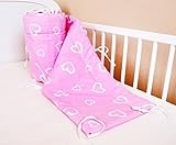 Bettumrandung Nest Kopfschutz Nestchen 420x30cm, 360x30cm, 180x30 cm Bettnestchen Baby Kantenschutz Bettausstattung Herzen Rosa