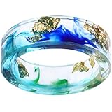 Crintiff - Bague Minimaliste et Chic avec Paillettes d’Or Jaune, Fait Main - Bleu, Vert et Doré