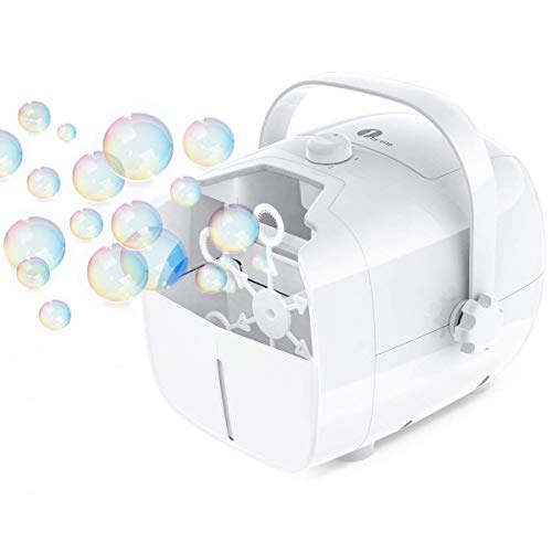 1 BY ONE Tragbare Seifenblasenmaschine, Automatischer Seifenblasen Angetrieben von Batterie oder Stecker, Outdoor und Indoor Seifenblasenwerfer für Besonders Viele Seifenblasen - Weiß