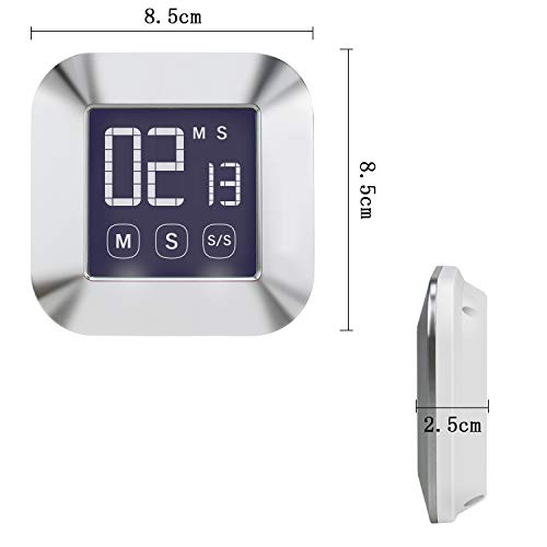 E-More Küchenuhr Timer, Touchscreen Digitaler Küchentimer, Kurzzeitmesser Küche Magnetischer Elektronischer Zeitschaltuhr und Stoppuhr Schallendem Alarm mit LCD Display - 2