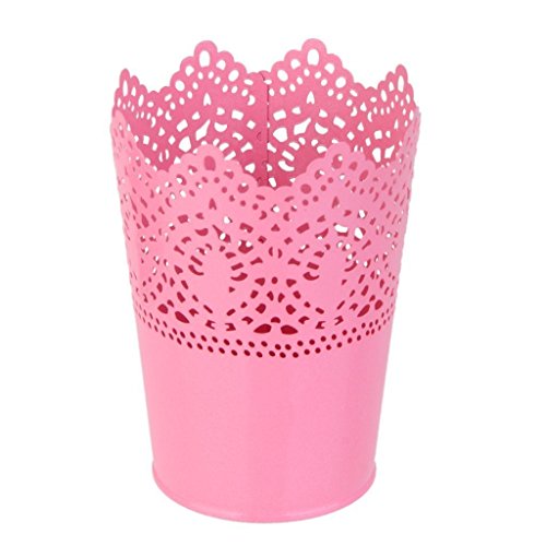 JUYUAN-EU Metall Krone Spitze Blumentopf Stift PinselTopf PinselBehalter Blume Übertopf Halter Decor Lace Hollowpot Pink