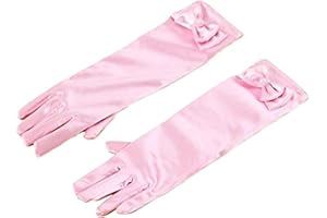 LoveLegis Brautjungfernhandschuhe für Mädchen - Satin - laminiert - Stretch - Rosa - Schleife - Perle - Geschenkidee für Weihnachten und Geburtstag