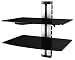 Produktbild RICOO HiFi Rack DVD-S2 Multimedia Regal aus Glas - Silber Schwarz mit Kabelkanal & Höhenverstellbar | 2 Ablagen Wandboard für TV Zubehör Lautsprecher Boxen Receiver Beamer