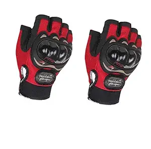 Flomaster- Probiker Gloves for Motor Cycle/Bike/Outdoor Sports Bicycle Cycling/Racing/Driving/Riding - Half Finger (Red- M)