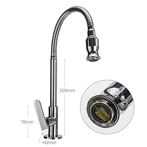 Wasserhahn Küche 360 Grad drehbar Küchenarmatur Kaltwasserhahn mit Flexibel Hals für Bar Badezimmer Wäsche Zimmer Garten - 4