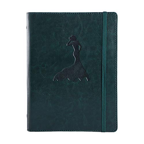 XUAN Taccuino A5 Vintage Pelle Ricaricabile Quaderno Righe Copertina Rigida Diario Viaggio Anelli Organizer Notebook con Sticker Tasca Elastico Regalo Donna Ragazza a Lavoro Ufficio Scuola Verde