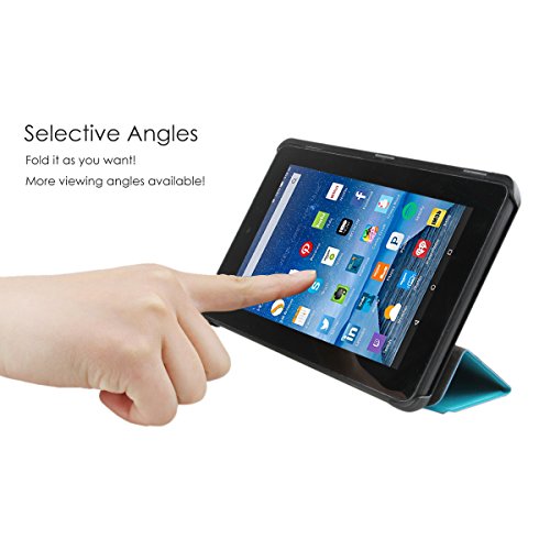 2015 New Fire 7“ Hülle Fall Tasche -SOONHUA Premium-Leder-Folio-Standplatz-Fall-Schlag-Abdeckung für Amazon New Fire 7 “ Tablet (7-Zoll-Tablet, 5. Generation – 2015 Modell) (Blue) - 5
