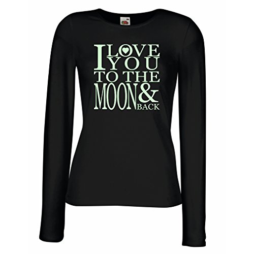 T Shirt Women I Love You To The Moon and Back Love Clothing (XX-Large  Black Fluorescent)