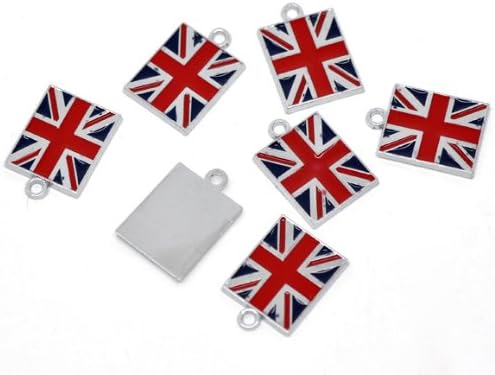 5 x Tibetan Silver & Enamel FLAG UNION JACK GREAT BRITAIN UK 22mm Charms Pendants