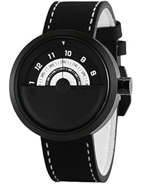 Shark Herren Armbanduhr Plattenspieler Design Uhr Weiß Schwarz Drehteller Zifferblatt Leder Band SH424