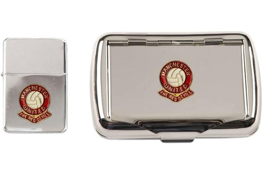 Football Polished Chrome Tobacco Tin and Stormproof Petrol Lighter Manchester Reds