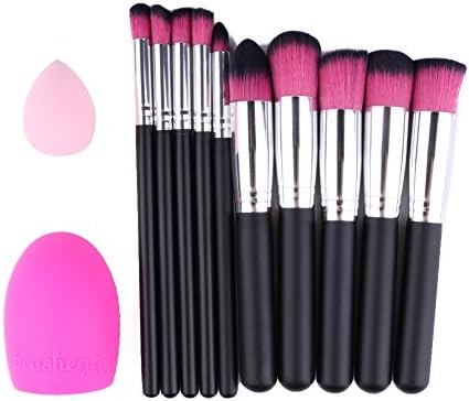 Makeup brush Set Combination,Cosmetic Brush Set Made of Man-made Fiber / Wood Handle / Metal Aluminum Tube,Antibacterial, Washable and not Lint，Multi-style Foundation Brush, Wash Egg and Drip Puff (black and silver red)