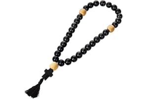 NKlaus – Rosenkranz aus echtem Gagat, 30 Perlen, Handgefertigt & Hochwertig, Christliche Gebetsschnur mit Kreuz & Quaste für Meditation & Spiritualität 36118