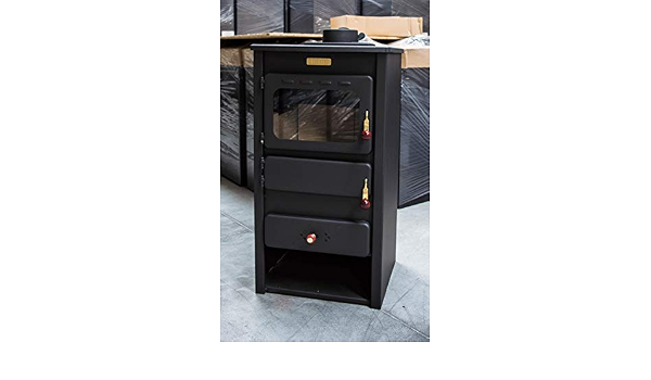 Wood Burning Stove Fireplace Solid Fuel Log Burner with Steel lid 8,4 KW  Heating Power Model\