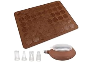 Perfetsell Stampi per Macarons Tappetini per Macarons Formine per Macarons Stampi in Silicone per Macarons Stampo Antiaderente in Silicone con Penna Decorativa e 4 Ugelli 39 * 28 cm