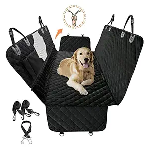 PETICON Dog Car Seat Cover, All-in-One Waterproof Dog Seat Cover for Back Seat with Mesh Window, Scratchproof Dog Car Hammock for Cars, Trucks, SUVs, Jeep, Nonslip Dog Car Seat Protection, Black