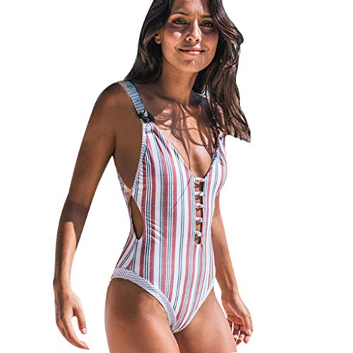 Bikinis Mujer,Dragon868 Bañador de una Pieza con Estampado Floral a Rayas Estilo Bohemio 2019(Rojo,M)