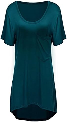 Bringbring Women Short Sleeve High Low Loose Fit O-Neck Pocket Tops Long T-Shirt Blouse