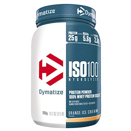 Dymatize ISO 100 Hydrolyzed Poudre d'Isolat de Protéines Faible en Sucre Riche en Protéines Orange Glacée 900 g