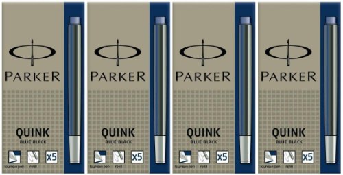 Parker Quink Tintenpatrone, Blauschwarz/Dunkelblau, 4 Pack mit je 5 Stück, insgesamt 20 Stück