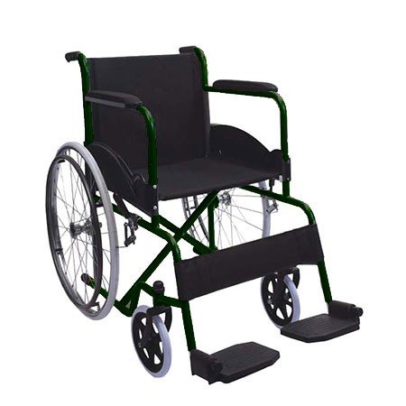 Silla de ruedas plegable y autopropulsable | Reposabrazos y reposapiés fijos | Gran seguridad y robustez | Asiento y respaldo ergonómicos | Ancho de asiento de 46 cm | Elegante color verde | Peso máximo soportado 100 kg | Modelo Alcazaba | Mobiclinic