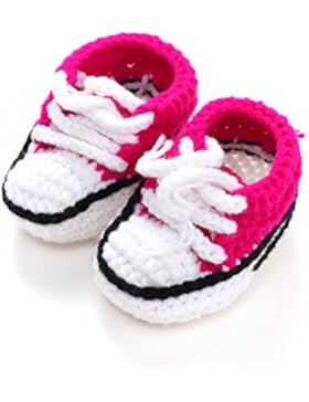 ACVIP Baby Mädchen Strickschuhe Babyschuhe mit Schnürsenkel Weiß und Rosenrot