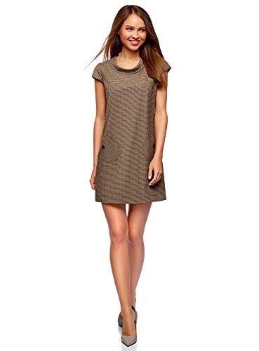 oodji Ultra Mujer Vestido Recto con Bolsillos de Parche, Beige, ES 34 / XXS