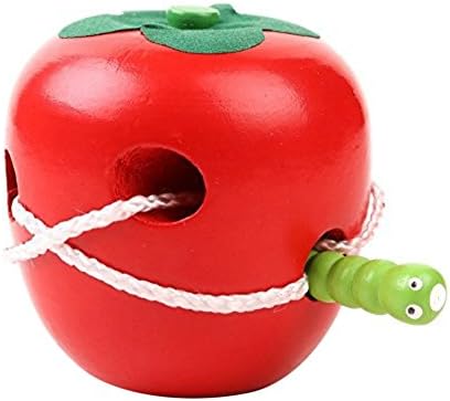 Lumanuby 1 Pcs Insect Eat Fruit Apple Pear Eaten Watermelon Toddler Threading Wooden Toy Newborn Toys Develop Intelligence (Style C)
