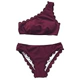 Brand Name:CUPSHE Burgundy Solid Tank Bikini Set Women Wavy Edge One Shoulder Plain Swimwear Summer Sexy Girl Beach Slim Swimsuits Red China