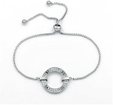 NiaYou JewelleryWhite Gold Plated Adjustable Friendship Bracelet with Circle Roman Numerals