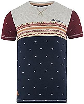 Mens Rock &amp; Revival Short Sleeve Colour Block Crew Neck T-Shirt With Aztec Printed Pattern. Style - Vance (R707153C) Colour - Midnight Blue. Size - Medium
