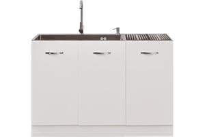 KLESIA Mobile Mobiletto Base Da Terra Per Cucina Componibile Bianco o Grigio Cemento (Sottolavello 120l x 50P x 85H cm, Bianco)