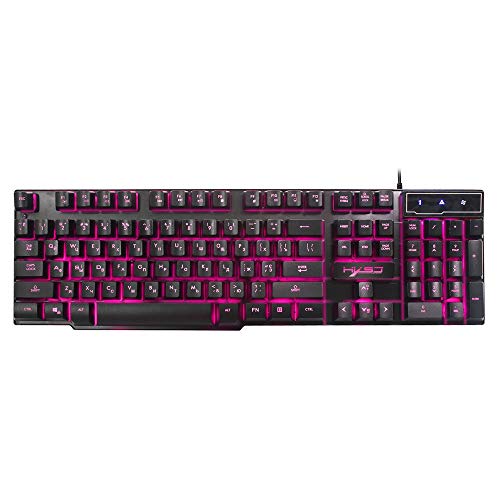 Preisvergleich Produktbild Bescita6 Gaming-Tastatur, Verkabelt Gefühl Tastatur, HXSJ R8 LED beleuchtete Hintergrundbeleuchtung USB verkabelt PC-Gaming-Tastatur Russisch + Englisch (Schwarz)