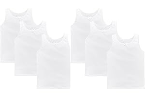 reshmena® 3 & 6 Girls Vests Tops 100% Cotton White Tank Top Girls Sleeveless Undershirts Summer Plain Top Every Day Vest Girls Back to School Multipack Tank Top