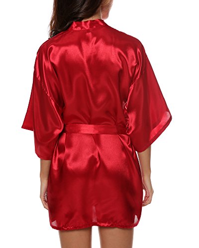 Avidlove Damen Kimono Morgenmantel im edler Satinoptik Negligee Nachtwäsche Seidenrobe kurz - 4