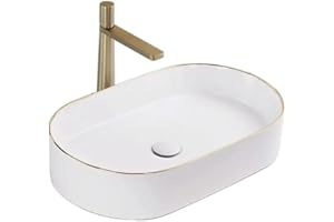GTM Design Aufsatzwaschbecken Glanz Modern Waschbecken ohne Hahnloch - Elegant Aufsatzwaschbecken Oval für Badezimmer und Gäste WC - nur Bad Waschbecken - Modell 11