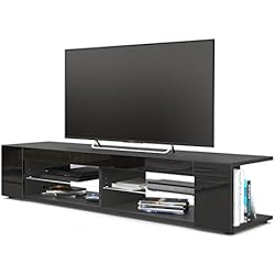 Vladon Meuble TV Armoire Basse Movie, Corps en Noir Mat/Façades en Noir Haute Brillance