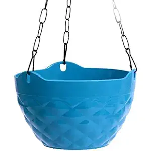 Abasr Diamond Hanging Flower Pot Plant Container Pack of 1 with Chains (Blue, Plastic)