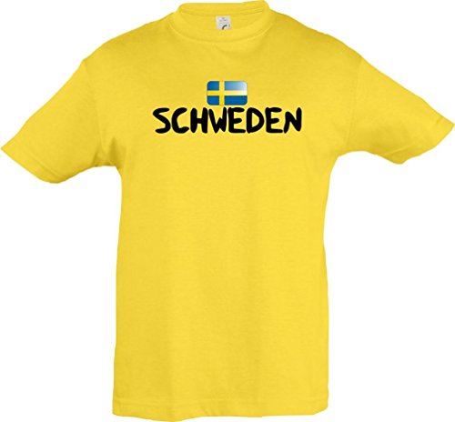 Cooles WM Länder Kinder T-Shirt mit Flagge/Schweden/Farbe: Gelb/Größe: 128