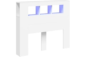 vidaXL Cabecero con LED, Cabecera con Almacenaje, Cabezal de Cama, Cabecero para Dormitorio, Madera de Ingeniería Blanco 120x18,5x103,5 cm