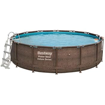 Bestway Piscine Hors Sol Ronde Effet Rotin Power Steel Deluxe Diamètre 427 Cm Hauteur 107 Cm Filtre à Cartouche Immergé Skimatic échelle De