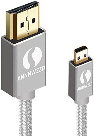 QING CAOQING Micro HDMI to HDMI Cable 5m, Nylon Braided Gold-Plated Micro HDMI to HDMI Lead Supports Ethernet, 3D, and Audio Return