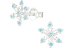 LA ROSA PRINCESA LRP Boucles d'oreilles en forme de flocon de neige Bleu clair en argent véritable – « Reine des Neiges ELSA » pour fan fille fille, Argent, Zircone cubique