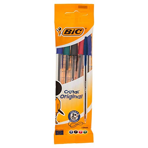 BIC Cristal OriginalBolígrafos punta media, 10 mm, Blíster de 5 unidades, Colores Surtidos,