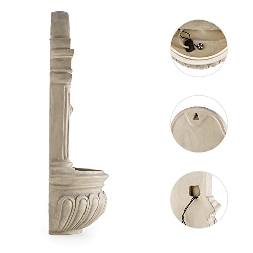 Blumfeldt Löwenstein • Wandbrunnen • Gartenbrunnen • Zierbrunnen • antik • Löwenkopf • Wasserspeier • 2 Watt Solarpanel • Pumpe • bis zu 200 Liter/h Wasserumlauf • 4-strahliger LED-Lichteffekt • Dämmerungssensor • Polyresin • Natursteinoptik • grau - 4