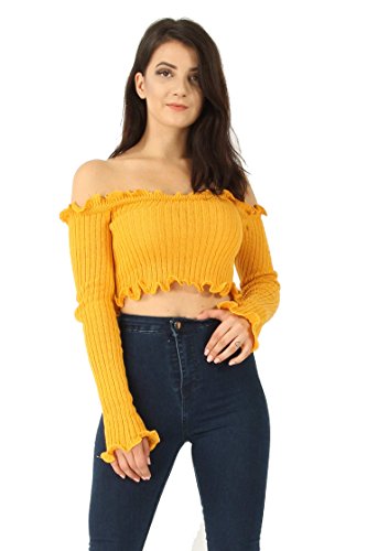 Missi London Womens Off Shoulder Long Sleeve Tank Ruffle Frill