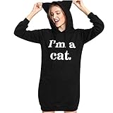 iHENGH Neujahrs Karnevalsaktion Damen Womens Cat Ear Solide Langarm Hoodie Sweatshirt Mit Kapuze Pullover Minikleid(M,Schwarz)